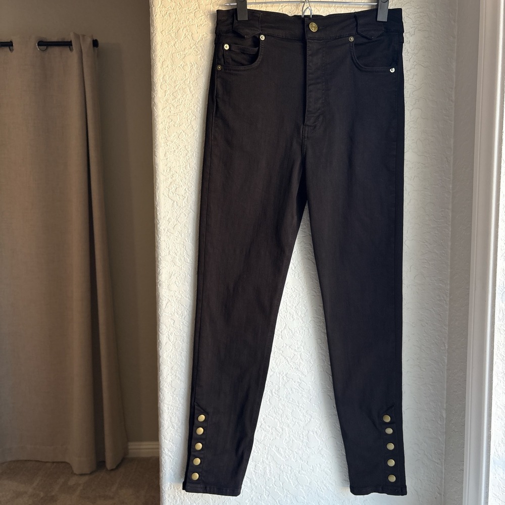FRAME Le High Skinny Women 27 Pants Jeans Black Gold Button Ankle Stretch